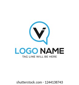 V Letter Logo Circle Chat Symbol, Chat Icon with Letter V, Modern and Tech Bubble Logo With Letter V - Vector Stock