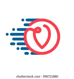 V letter logo in circle with speed line. Font style, vector design template elements for your sport application or corporate identity.