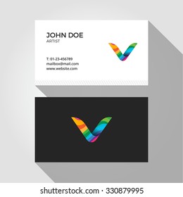 V Letter Logo Colorful Wavy Abstract Business card design template