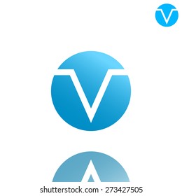 V letter logo concept on gradient plate with reflection, 3d illustration, isolated, vector, eps 8