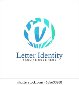 V Letter logo. Creative Blue Line Circle Logo.