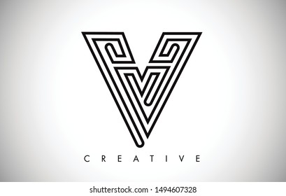 V Letter Logo. Creative V Letter Logo Icon Design with Monogram Line Vector Illustration. V Letter Logo