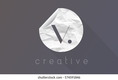 V Letter Logo with Crumpled And Torn Wrapping Paper Texture Vector.