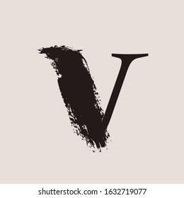 V letter logo. Custom serif style lettering with hand drawn brush stroke. Classic vector font for your fashion poster, jewelry badge, vintage banner, boutique card etc.