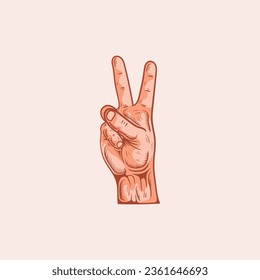 V letter logo in a deaf-mute hand gesture alphabet. Hand drawn vector illustration