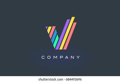 V Letter Logo Design with Colorful Rainbow Lines Vector. Rainbow Letter Icon Illustration