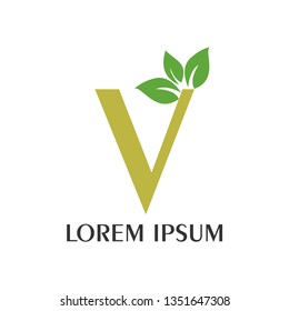 V letter logo design with a combination of leaves