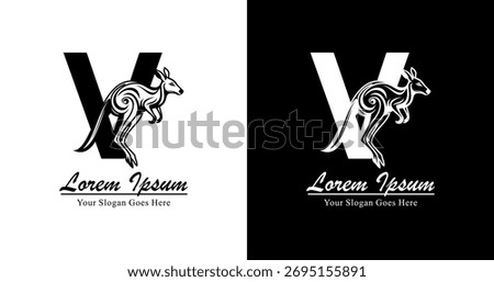 V letter logo design combined with kangaroo