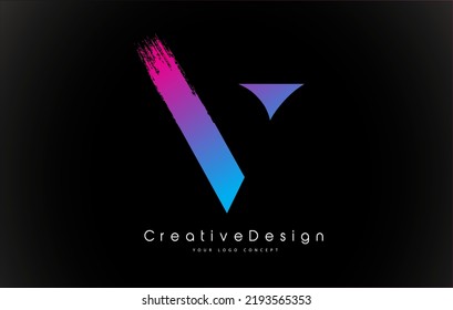 Diseño de logotipo de letra V con diseño de vectores de pincel púrpura creativo.