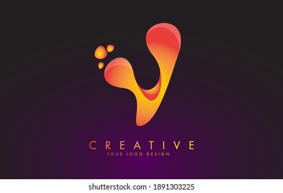 V Letter Logo Design with Dots. Vector Lettering Illustration of Orange Alphabet with Bubbles. Creative V letter template.
