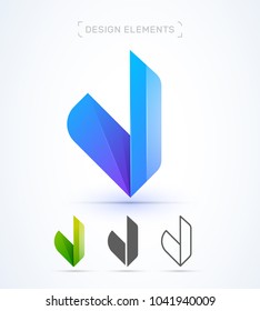 V letter logo design elements. Vector abstract, material design, flat, line art icons