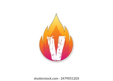 Diseño del logotipo de la letra V en el fuego inicial en el estilo de la acuarela Premium Vector