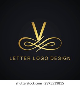 V letter logo design with golden crown vector.