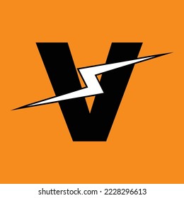 V Letter Logo Design With Lighting Thunder Bolt. Electric Bolt Letter Logo
