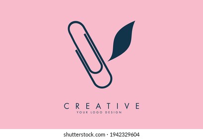 V letter logo design from paper clip. Business and education logo concept. Creative vector illustration with letter V.
 
