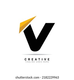 V Letter logo design with a paper airplane. Creative letter logo for company brand identity, travel, start-up, logistic, business logo template