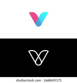 V letter logo design with semi transparent and line art concept vector illustration