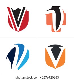 V letter logo design in shield and plus. letter V icon vector illustration.