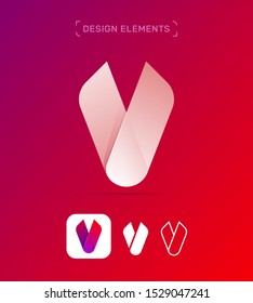 V letter logo design template. Material, flat, line art style. App icon
