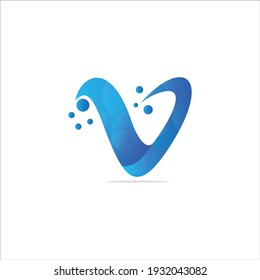 V Letter Logo Design Template with Blue Colors and Dots