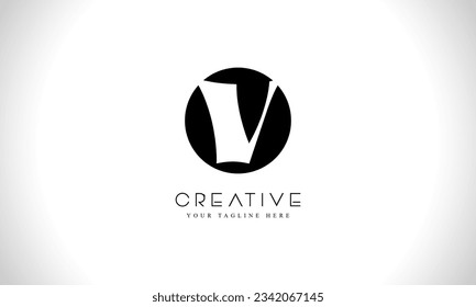 V letter logo design template with circle shape