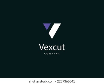 V letter logo design, V type logo with cut concept, attractive letter V logo design template