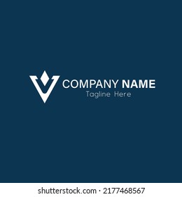 V letter logo design vector in blue background