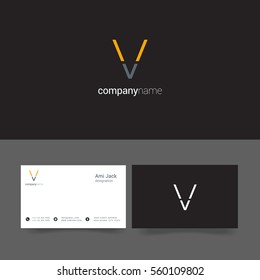 V Letter logo design vector element with Business card