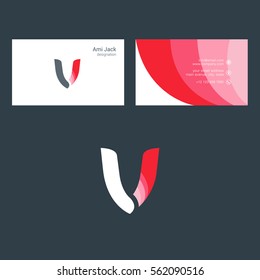V Letter logo design vector element with Business card template