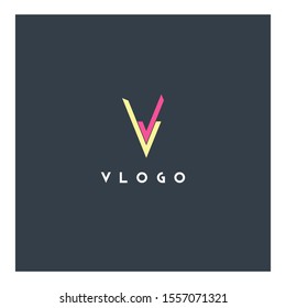V letter logo double colored line design vector 