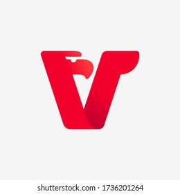 V letter logo with eagle head silhouette. Vector italic font perfect for sport identity, luxury posters and real estate company, etc.