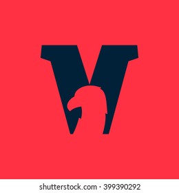 V letter logo with eagle negative space. Font style, vector design template elements for your sport application or corporate identity.