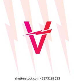 V-Buchstabenlogo mit elektrischem Zeichen, Stromlogo, Energiemarkt und Symbol