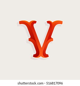 V letter logo in elegant circus faceted style. Slab serif font. Vintage vector typeface for labels, headlines, posters, cards etc.