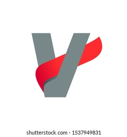 V letter logo with fast speed red wing. Typeface, vector design template elements for sport, race, aviation etc.