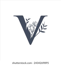 V letter logo with floral