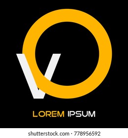 V Letter logo font with orange circle, vector design