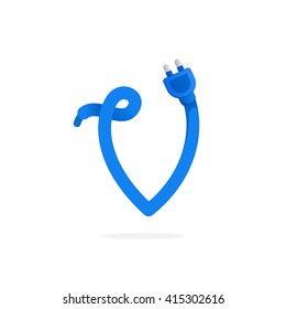 V letter logo formed by plug cable. Vector design template elements for your music application or corporate identity.