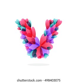 V letter logo formed by hearts. Happy Valentines Day design elements. 