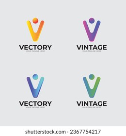 V letter logo in four different combination