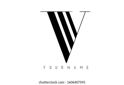 V Letter Logo with Graphic Elegant Black Lines Design. Minimalist art shape logo.