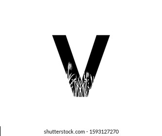 V Letter Logo With Grass or Reeds Inside.