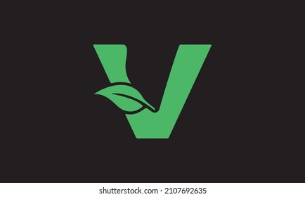 V letter logo with green leaves. Vector ecology elements for web, t-shirts and cards.Letter V logo design template vector illustration.