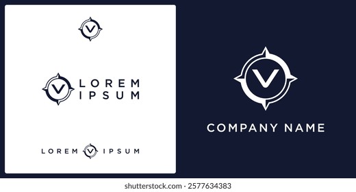 V letter logo and icon with abstract compass, vector template