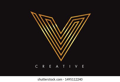V Letter Logo Icon Design in Golden Colors Texture. V Gold Logo Modern Monogram Vector Illustration.