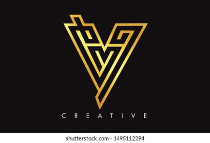 V Letter Logo Icon Design in Golden Colors Texture. V Gold Logo Modern Monogram Vector Illustration.