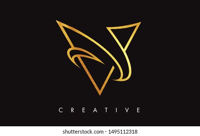 V Letter Logo Icon Design in Golden Colors Texture. V Gold Logo Modern Monogram Vector Illustration.