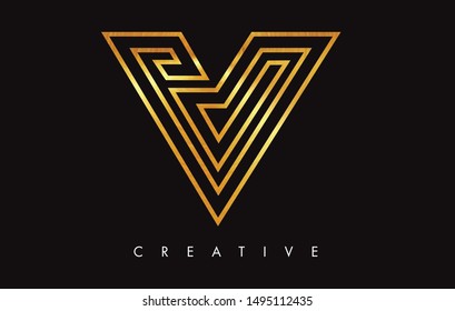 V Letter Logo Icon Design in Golden Colors Texture. V Gold Logo Modern Monogram Vector Illustration.