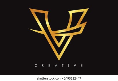 V Letter Logo Icon Design in Golden Colors Texture. V Gold Logo Modern Monogram Vector Illustration.