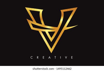 V Letter Logo Icon Design in Golden Colors Texture. V Gold Logo Modern Monogram Vector Illustration.